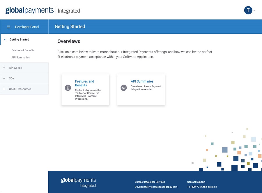 Global Payments Integrated Developer Portal Dashboard