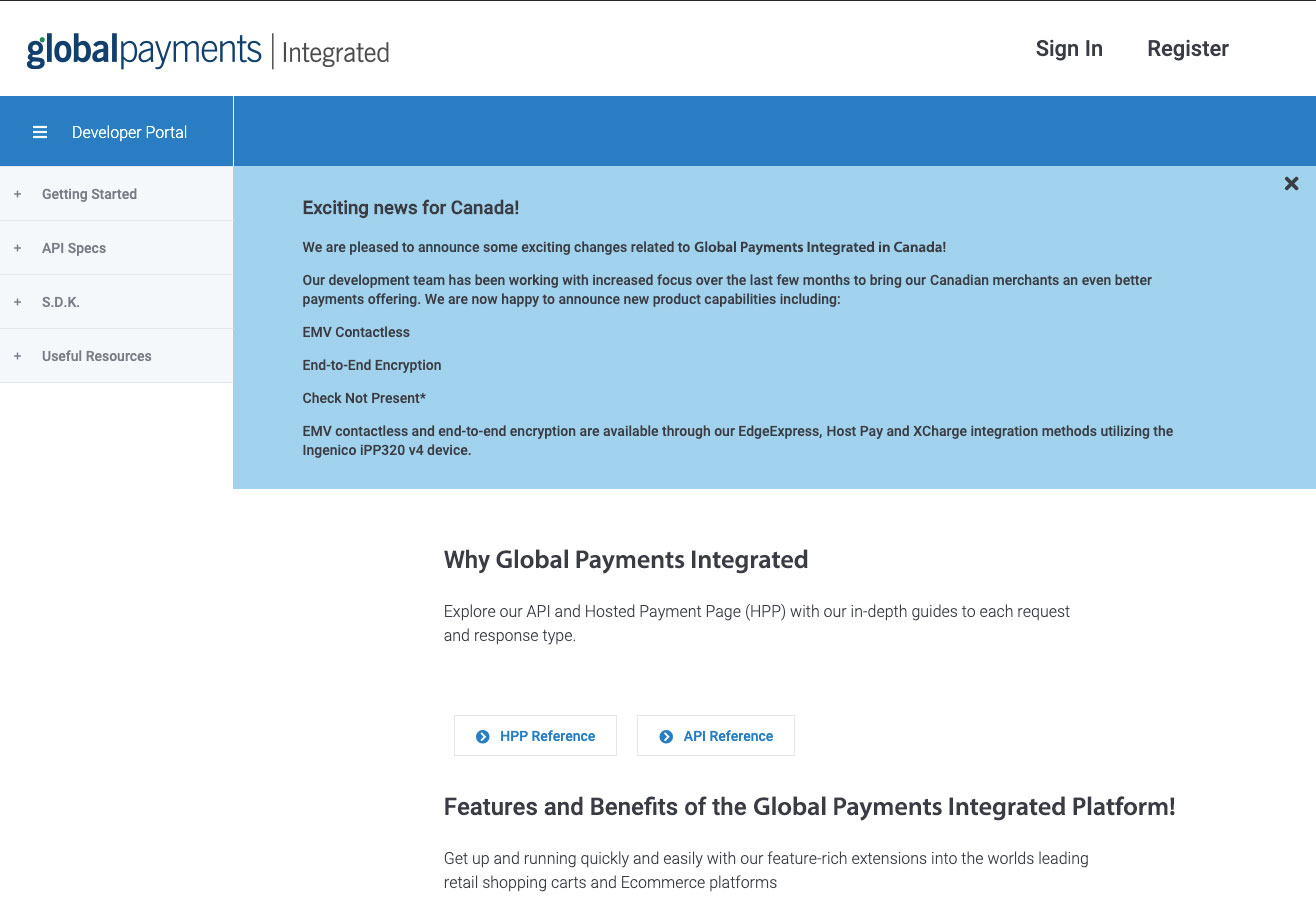 why global payments integrated screenshot from developer portal