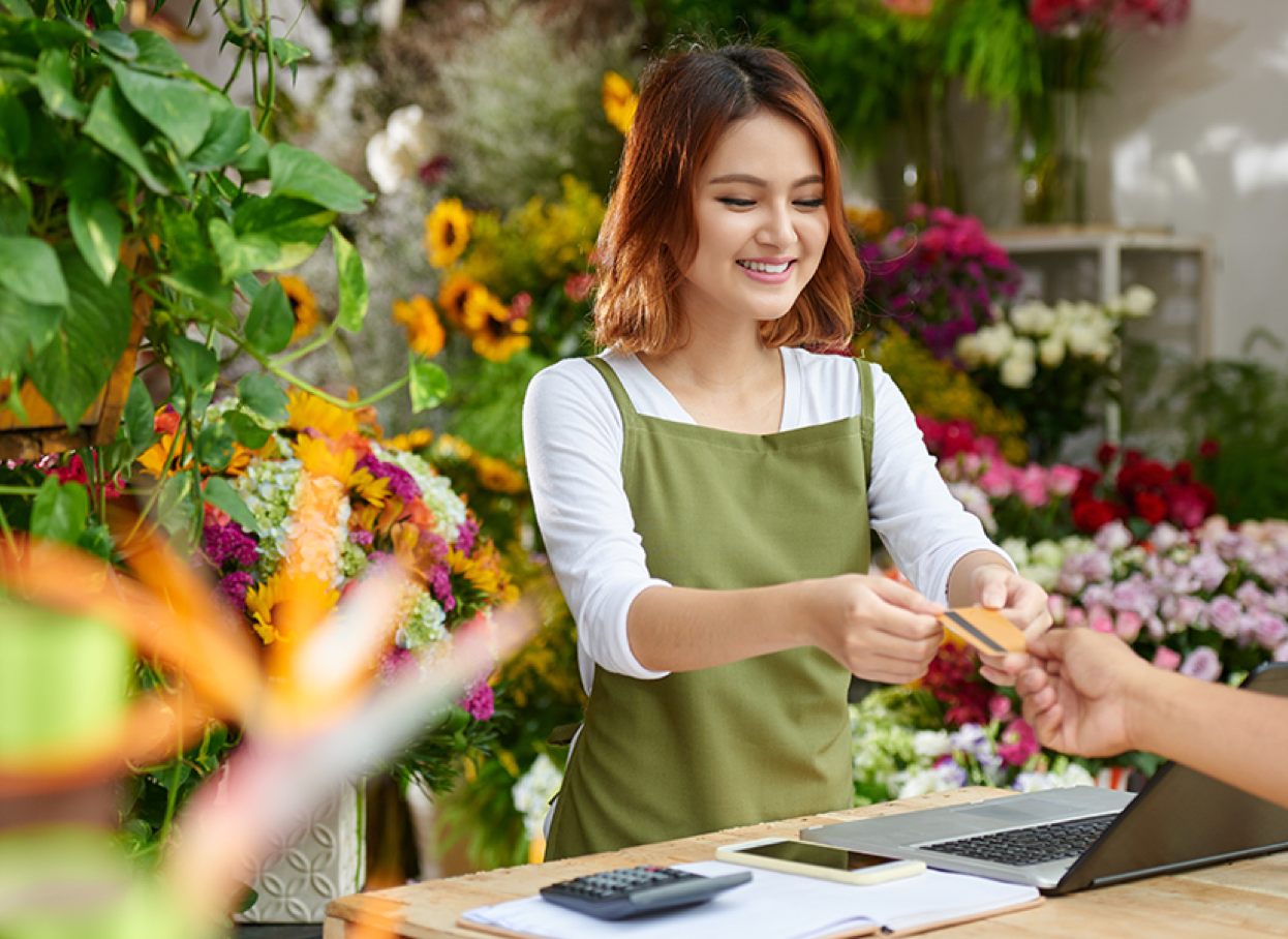 flower shop merchant accepting credit card payment