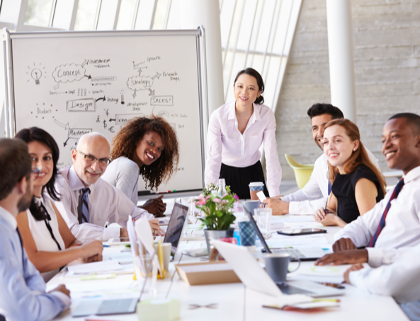 conference room full of professionals having a conversation