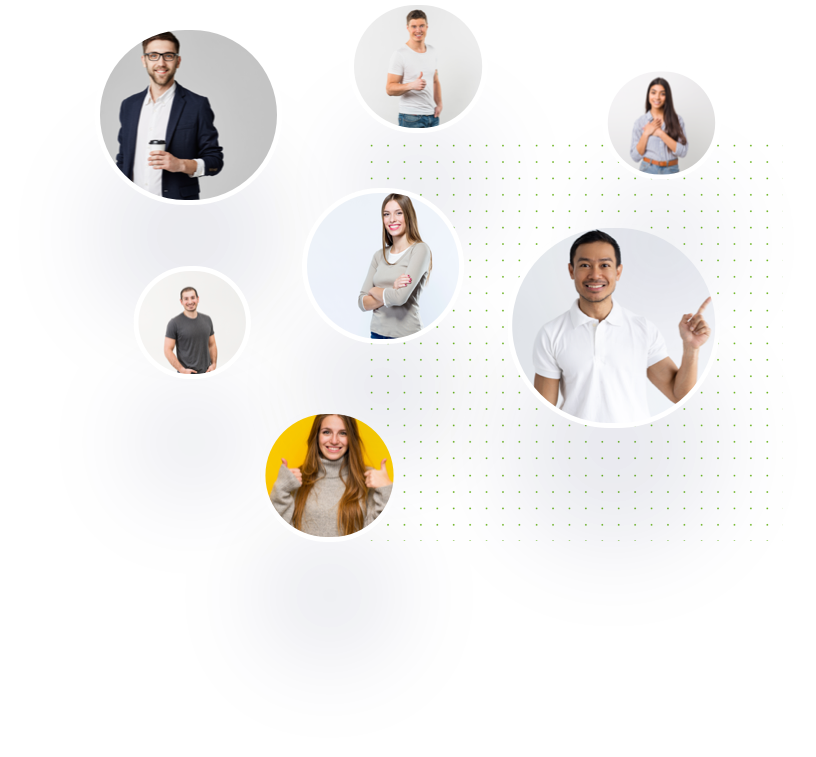 seven circles each with a different professional headshot