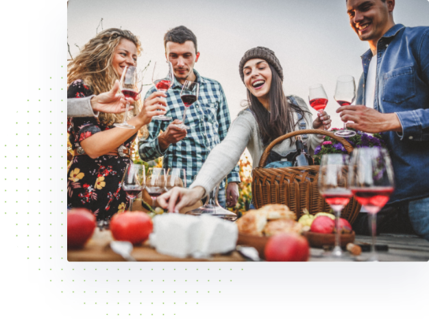 four friends having fun at a winery